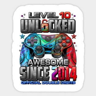 Level 10 Unlocked Awesome Since 2014 10th Birthday Gaming Sticker